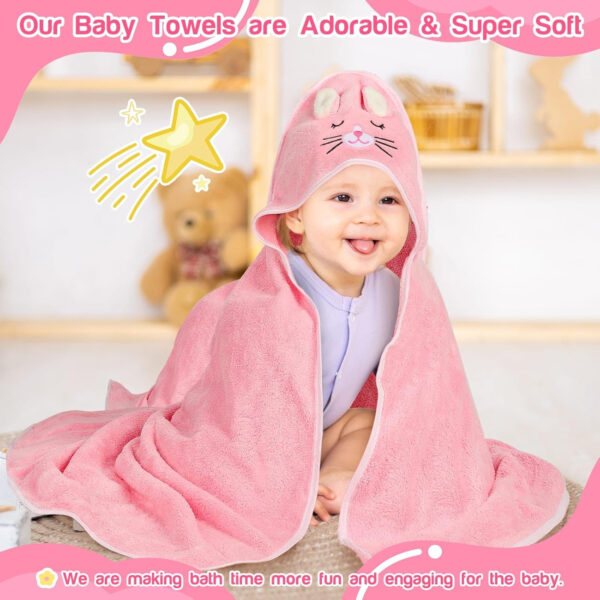 688af15e2c84dc06a8186fe0ddd8d8997206455a69400645734e5.jpg 4 PCS Hooded Baby Towels, Absorbent Baby Bath Towel, Soft Baby Towels and 3 PCS Baby Washcloths for Newborns, Toddlers, and Kids, 32x32 in Baby Towel with Hood for Boy and Girl (Pink Kittens)