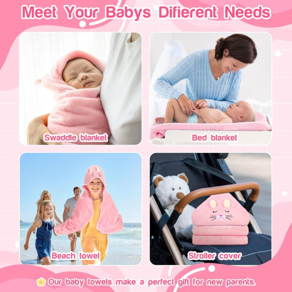 688af15f699ac145afd5ca32a91a47db99559ba8ecb36f4bd5f74.jpg 4 PCS Hooded Baby Towels, Absorbent Baby Bath Towel, Soft Baby Towels and 3 PCS Baby Washcloths for Newborns, Toddlers, and Kids, 32x32 in Baby Towel with Hood for Boy and Girl (Pink Kittens)