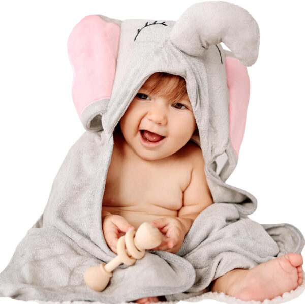 688af175ab8ea60d0960c5bbf22d9477a01ce9e05ea6032d47180.jpg Hooded Baby Towel - Ultra Soft & Absorbent Rayon derived from Bamboo - Cute Animal Design - Large 35.4 x 35.4 inches - Perfect for Newborns & Toddlers - Elephant