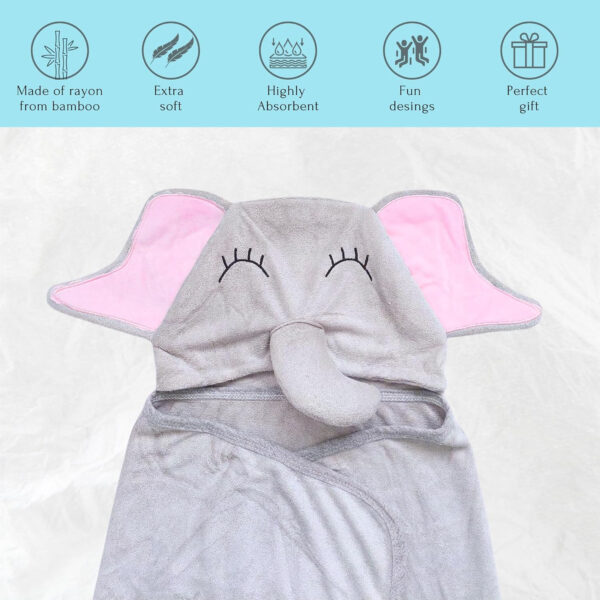 688af17fb310bb67960d2a83a372b202aea6aef271d49ea10113d.jpg Hooded Baby Towel - Ultra Soft & Absorbent Rayon derived from Bamboo - Cute Animal Design - Large 35.4 x 35.4 inches - Perfect for Newborns & Toddlers - Elephant