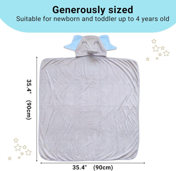 688af182930ebed6089d44369ea926a55d598d456aefa26e5b7c1.jpg Hooded Baby Towel - Ultra Soft & Absorbent Rayon derived from Bamboo - Cute Animal Design - Large 35.4 x 35.4 inches - Perfect for Newborns & Toddlers - Elephant