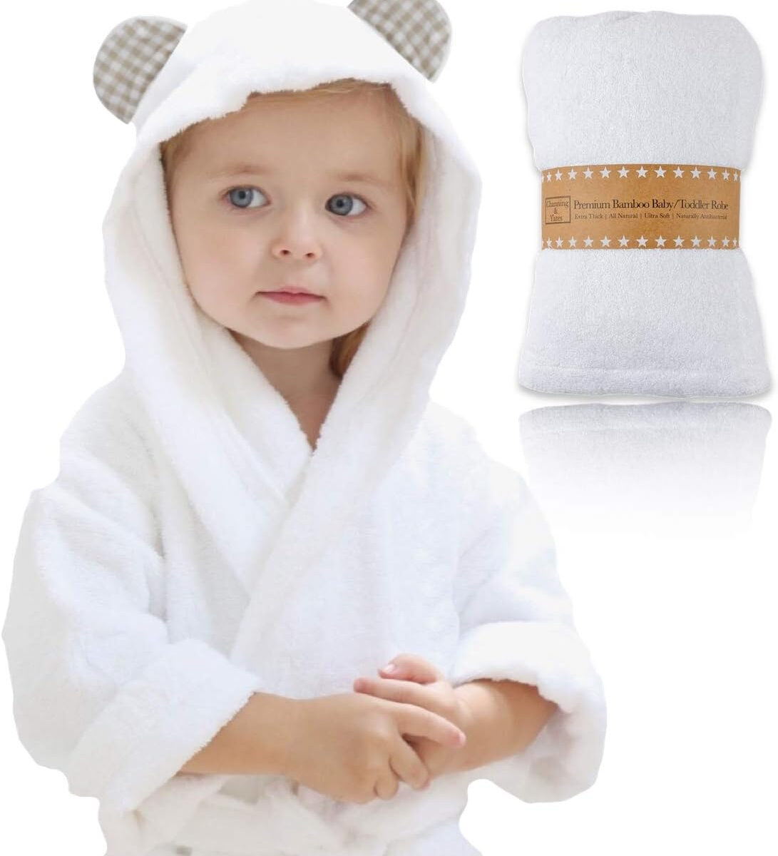 688af1e91d596449b08de8a76f13516a1598553a2dc0174e63b14.jpg Channing & Yates - Premium Baby Robe - Toddler Robe - Organic Bamboo Hooded Bathrobe Towel - Thick & Soft
