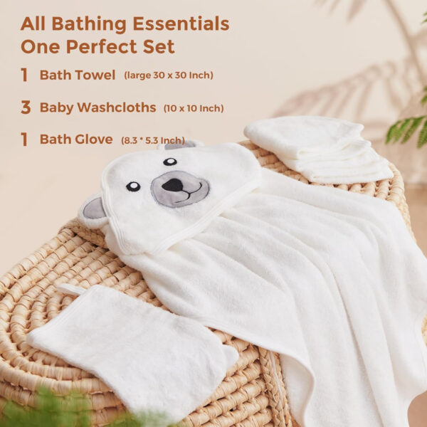 Momcozy Cute Elephant Hooded Baby Towel- 8 Piece Bath Essential, 2 x Towels and 6 x Wash Cloth Set- Perfect Shower Gift for Boys or Girls - Soft and Comfort for Newborn, Infant and Toddler