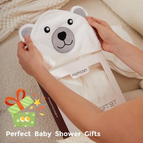 Momcozy Cute Elephant Hooded Baby Towel- 8 Piece Bath Essential, 2 x Towels and 6 x Wash Cloth Set- Perfect Shower Gift for Boys or Girls - Soft and Comfort for Newborn, Infant and Toddler