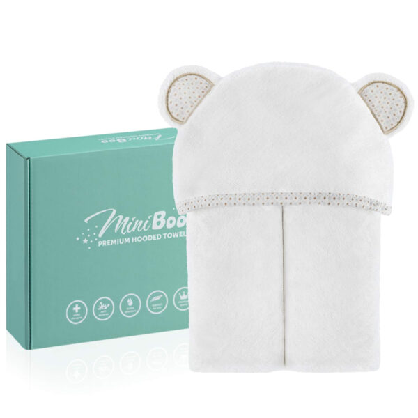 688af2b9751ef2313af209e7447f664918c08dd5f0a4fd8d3ba8b.jpg MINIBOO Hooded Baby Towels for Newborn & Toddler - Super Soft Baby Bath Towels with Hood, Highly Absorbent Viscose Made from Bamboo Hooded Towel for Boys, Girls, Newborn Essentials.
