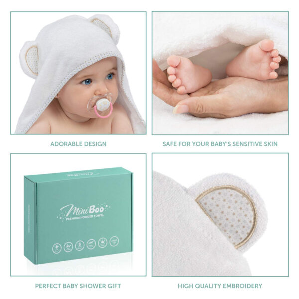 688af2bbc8426817c83fa59ebcf93535749e98ff388c8cb8611ae.jpg MINIBOO Hooded Baby Towels for Newborn & Toddler - Super Soft Baby Bath Towels with Hood, Highly Absorbent Viscose Made from Bamboo Hooded Towel for Boys, Girls, Newborn Essentials.