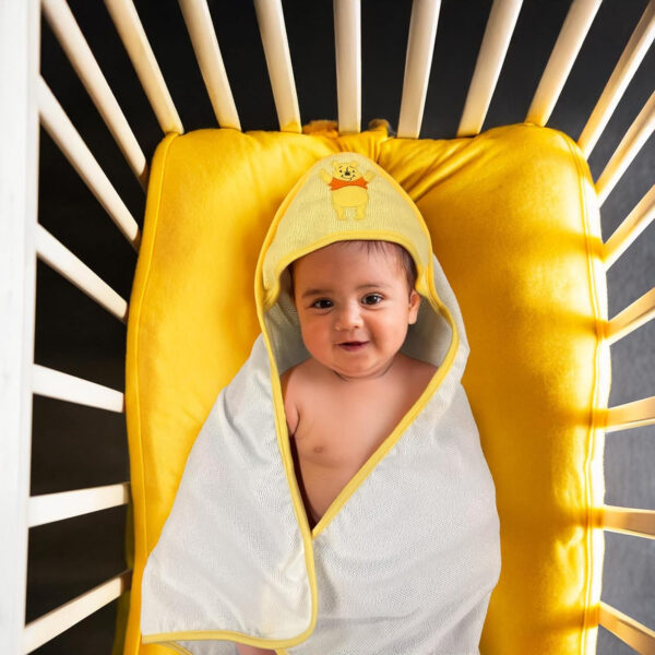 688af40570d87bb068ae0573837e1c14f290ffc999b25f0a73ecb.jpg Cudlie Accessories Disney Baby Winnie The Pooh Hooded Towel with 5 Piece Washcloth Set, Honey Collector Print, GS71798, Yellow