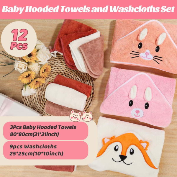 688af4adc3d19ca507d43d9d7781411b6d0b50e838807a3fe572a.jpg 31x31 Inch Baby Hooded Towels, 12Pcs Bath Towels for Girls, Washcloth Set with Cute Design, Shower Towel Gift for Newborns, Infants and Toddlers