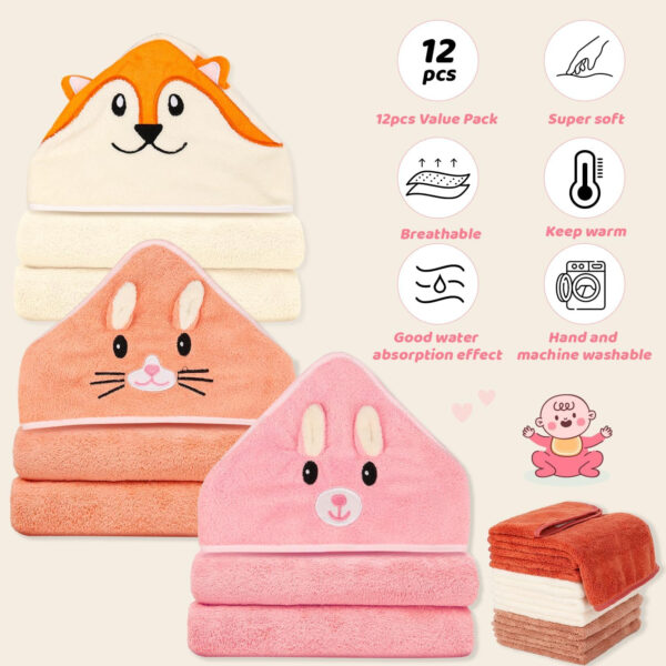 688af4b1ca449d87a2cdb3ecd42340236f3b147e2741f3e62e4a8.jpg 31x31 Inch Baby Hooded Towels, 12Pcs Bath Towels for Girls, Washcloth Set with Cute Design, Shower Towel Gift for Newborns, Infants and Toddlers