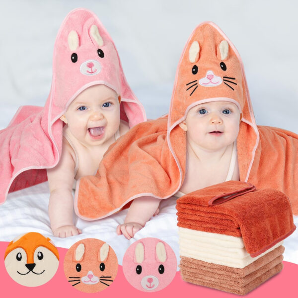 688af4be64bb7a536492a79b85f7acbfb9a82ed7b23e7d77beea9.jpg 31x31 Inch Baby Hooded Towels, 12Pcs Bath Towels for Girls, Washcloth Set with Cute Design, Shower Towel Gift for Newborns, Infants and Toddlers