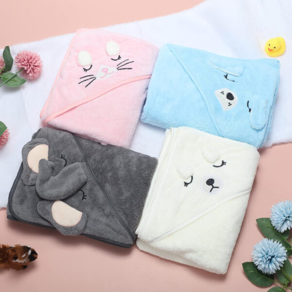 688af570556fba4a0b2f9f12c61efdbd4ec24d19a593f06e9e060.jpg Eccliy 4 Pack Baby Bath Towel Cute Animal Face Coral Fleece Baby Bath Towels Poncho Cape for Boy and Girl (Kitten, Puppy, Bear, Elephant)