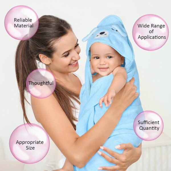 688af57344ad558148220c681d3f9aa9a78a6149ceb4b7eced826.jpg Eccliy 4 Pack Baby Bath Towel Cute Animal Face Coral Fleece Baby Bath Towels Poncho Cape for Boy and Girl (Kitten, Puppy, Bear, Elephant)