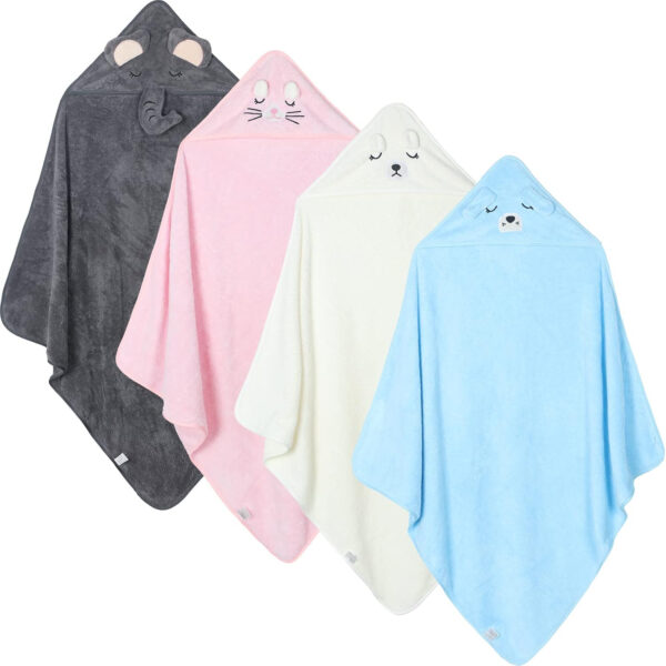 688af57494a13b6305aea6bd4d8dcaa27f36426c7895279f39666.jpg Eccliy 4 Pack Baby Bath Towel Cute Animal Face Coral Fleece Baby Bath Towels Poncho Cape for Boy and Girl (Kitten, Puppy, Bear, Elephant)