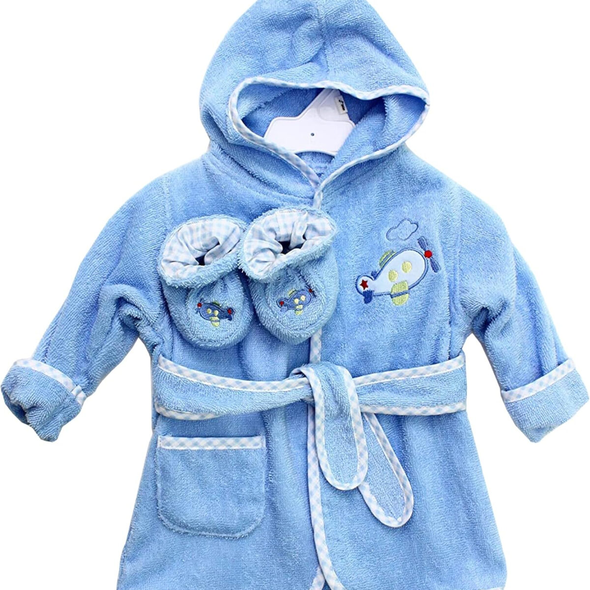 688af586285016d683394f648438d6d7388ce5720d8f368f6c7c4.jpg Spasilk Hooded Terry Bathrobe with Booties, Blue Plane, One Size
