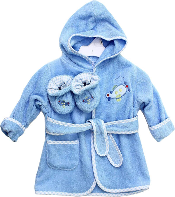 Spasilk Hooded Terry Bathrobe with Booties, Blue Plane, One Size