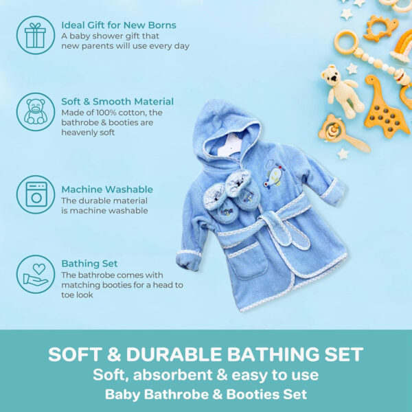 Spasilk Hooded Terry Bathrobe with Booties, Blue Plane, One Size