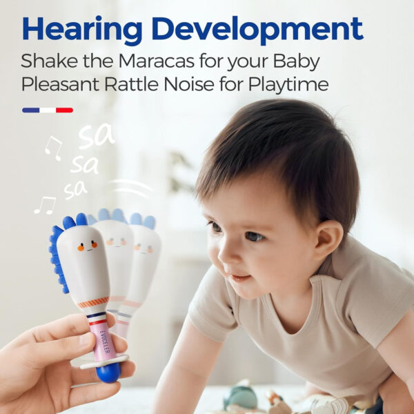 Evoceler Baby Toys, 2 Pac Dinosaur Rattles & Shaker Toys with Teether, Baby Maracas Sensory Toys for 0+M Babies, Soft Silicone BPA Free, Perfect Size for Grasp and Shake, Ideal Baby Boy Girl Toy Gift