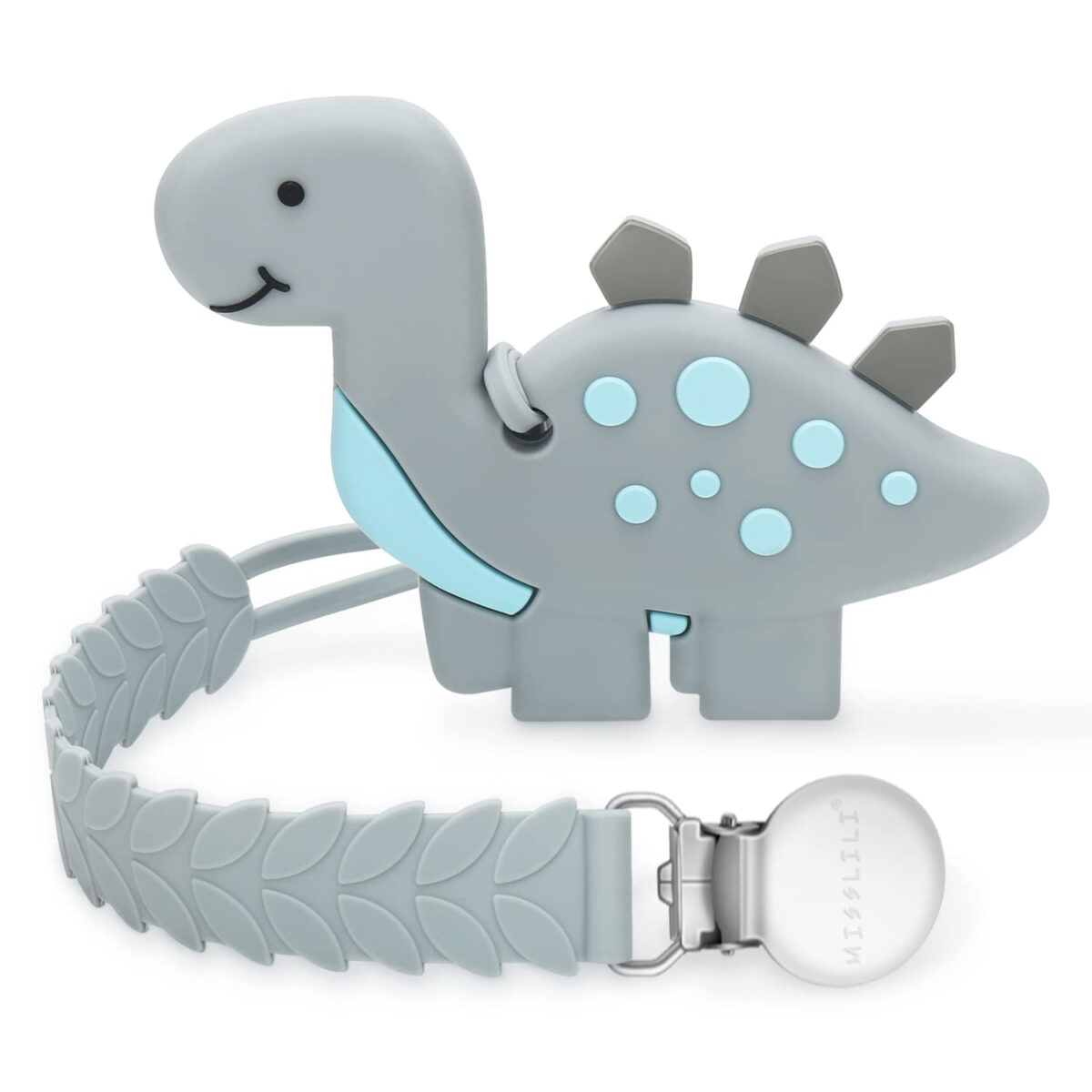 Teething Toys for Babies 0-6 6-12 Months Baby Teethers with Clip Silicone Baby Teether Toys for Boys and Girls Infant Teething Relief for Teething Dinosaur Shape, Gray