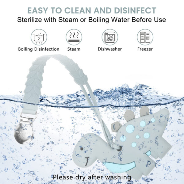 688b04a0da1b7f1f28fe51f000fac5a7681db253fed878199a091.jpg Teething Toys for Babies 0-6 6-12 Months Baby Teethers with Clip Silicone Baby Teether Toys for Boys and Girls Infant Teething Relief for Teething Dinosaur Shape, Gray