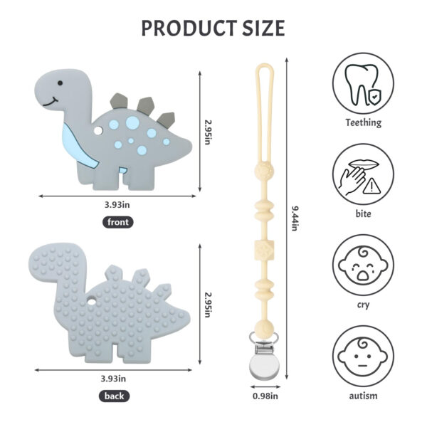 688b04a4ab34e5e7d904afc887b190ca516f46ed2949f29022eee.jpg Teething Toys for Babies 0-6 6-12 Months Baby Teethers with Clip Silicone Baby Teether Toys for Boys and Girls Infant Teething Relief for Teething Dinosaur Shape, Gray