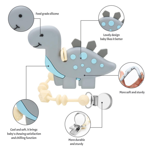 688b04a85d15e131b98197e66b2bb0af19e8be4c434afded4d6c8.jpg Teething Toys for Babies 0-6 6-12 Months Baby Teethers with Clip Silicone Baby Teether Toys for Boys and Girls Infant Teething Relief for Teething Dinosaur Shape, Gray