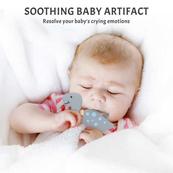 688b04a98f6cb81bd36f4bda859ce60c62cca3ef6556990bb398f.jpg Teething Toys for Babies 0-6 6-12 Months Baby Teethers with Clip Silicone Baby Teether Toys for Boys and Girls Infant Teething Relief for Teething Dinosaur Shape, Gray