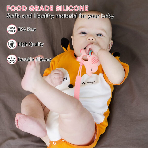 688b04b753ac3980ad4df88a4d102b2028d6beba4073688d71308.jpg Teething Toys for Babies 0-6 6-12 Months Baby Teethers with Clip Silicone Baby Teether Toys for Boys and Girls Infant Teething Relief for Teething Dinosaur Shape, Gray