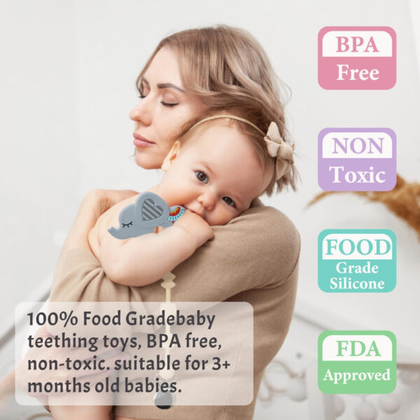 688b04d6a17b2fed96d585633b89af59389f3e2d687a45fcc6f90.jpg Teething Toys for Babies 0-6 6-12 Months Baby Teethers with Clip Silicone Baby Teether Toys for Boys and Girls Infant Teething Relief for Teething Dinosaur Shape, Gray