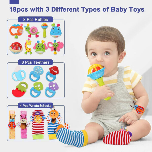 AZEN 18Pcs Baby Toys 6 to 12 Months, Baby Rattles 6-12 Months, Newborn Infant Toys 6-12 Month