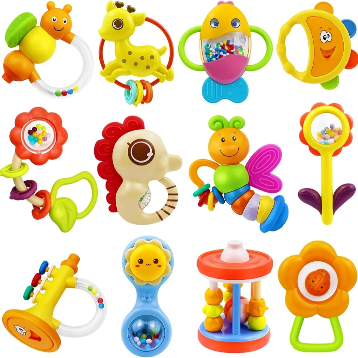 MOONTOY 12pcs Baby Rattles for Babies 0-6 Months Teething Toys 3-6 Months, Newborn Infant Teethers Baby Toys 6-12 Months, Montessori Baby Easter Basket Stuffers Gifts 1 2 3 4 5 6 7 9 10 Month Boy Girl