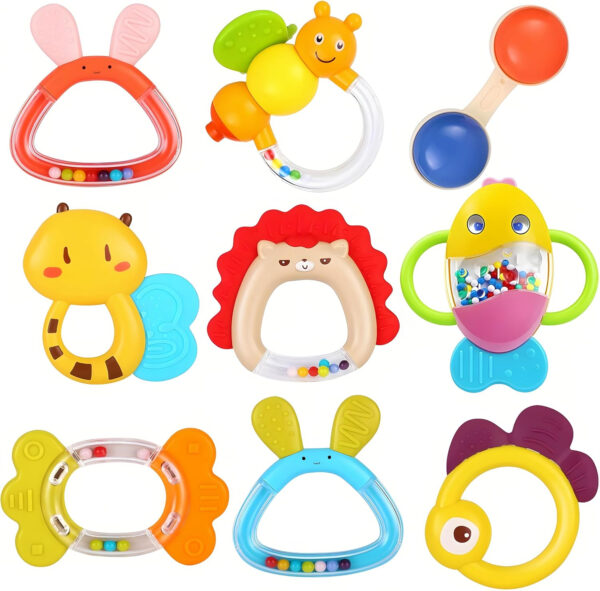 MOONTOY 12pcs Baby Rattles for Babies 0-6 Months Teething Toys 3-6 Months, Newborn Infant Teethers Baby Toys 6-12 Months, Montessori Baby Easter Basket Stuffers Gifts 1 2 3 4 5 6 7 9 10 Month Boy Girl