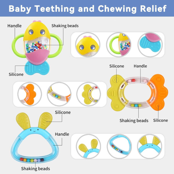 MOONTOY 12pcs Baby Rattles for Babies 0-6 Months Teething Toys 3-6 Months, Newborn Infant Teethers Baby Toys 6-12 Months, Montessori Baby Easter Basket Stuffers Gifts 1 2 3 4 5 6 7 9 10 Month Boy Girl