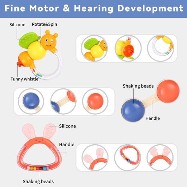 MOONTOY 12pcs Baby Rattles for Babies 0-6 Months Teething Toys 3-6 Months, Newborn Infant Teethers Baby Toys 6-12 Months, Montessori Baby Easter Basket Stuffers Gifts 1 2 3 4 5 6 7 9 10 Month Boy Girl