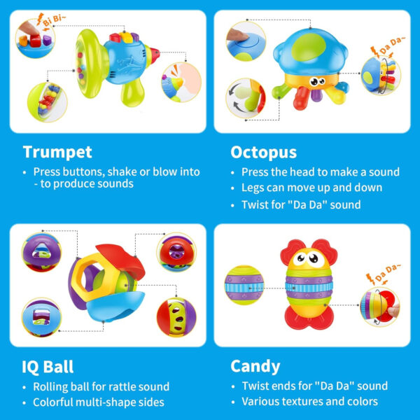 MOONTOY 12pcs Baby Rattles for Babies 0-6 Months Teething Toys 3-6 Months, Newborn Infant Teethers Baby Toys 6-12 Months, Montessori Baby Easter Basket Stuffers Gifts 1 2 3 4 5 6 7 9 10 Month Boy Girl