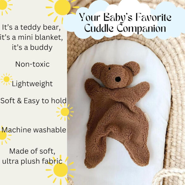 Teddy Bear Lovey Comforter Toy for Babies, Snuggle Toy Baby Girl & Boy, Nursery Soft Little Lovie for Newborns and up, Cuddly Plush Security Blanket Infants 0-6 Months, 12inch (Brown Bear)