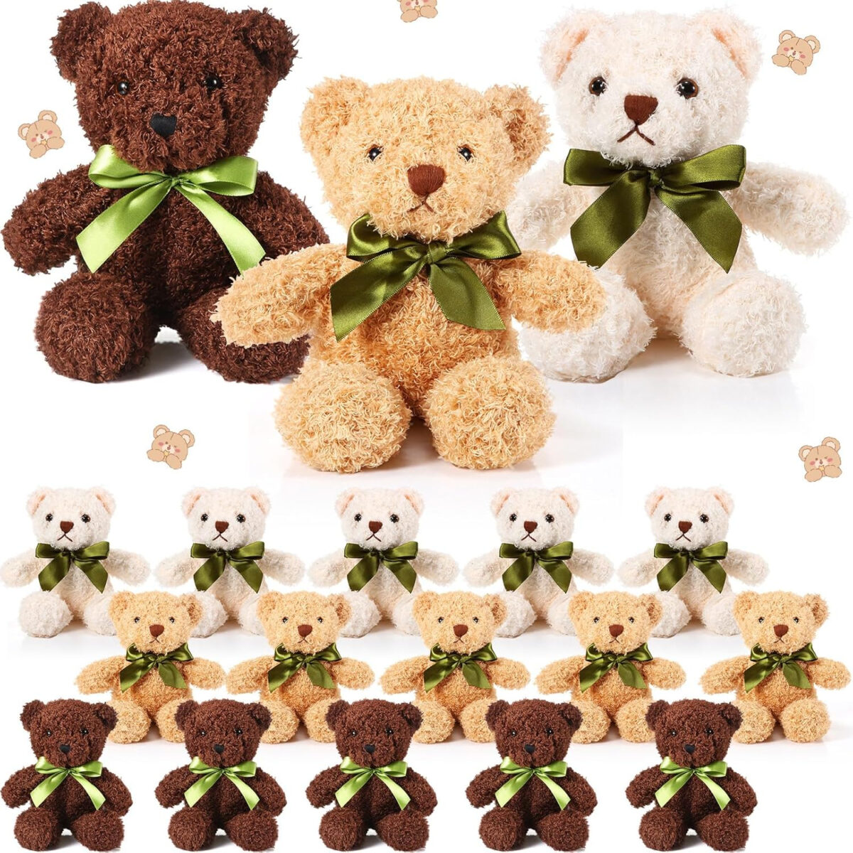 HyDren 18 Pieces Bear Stuffed Animals Bulk 12 Inches Soft Plush Bears Bulk Bears Toys for Girls Boys Graduation Birthday Wedding Baby Shower Party Favor(Sweet,White, Light Brown, Dark Brown)