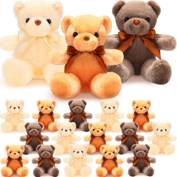 HyDren 18 Pieces Bear Stuffed Animals Bulk 12 Inches Soft Plush Bears Bulk Bears Toys for Girls Boys Graduation Birthday Wedding Baby Shower Party Favor(Sweet,White, Light Brown, Dark Brown)