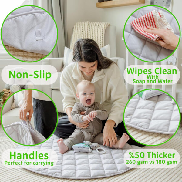 SnapPea Baby Company Baby Activity Mat. Gray Baby Play Mat, Tummy Time Mat with 6 Baby Toys. Non Slip, Soft Plush Baby Play Gym Mat. Portable Baby Gym, Infant Floor Playmat for Playroom, Nursery