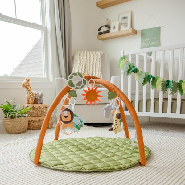 SnapPea Baby Company Baby Activity Mat. Gray Baby Play Mat, Tummy Time Mat with 6 Baby Toys. Non Slip, Soft Plush Baby Play Gym Mat. Portable Baby Gym, Infant Floor Playmat for Playroom, Nursery