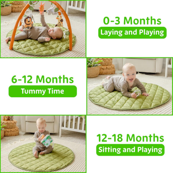 SnapPea Baby Company Baby Activity Mat. Gray Baby Play Mat, Tummy Time Mat with 6 Baby Toys. Non Slip, Soft Plush Baby Play Gym Mat. Portable Baby Gym, Infant Floor Playmat for Playroom, Nursery