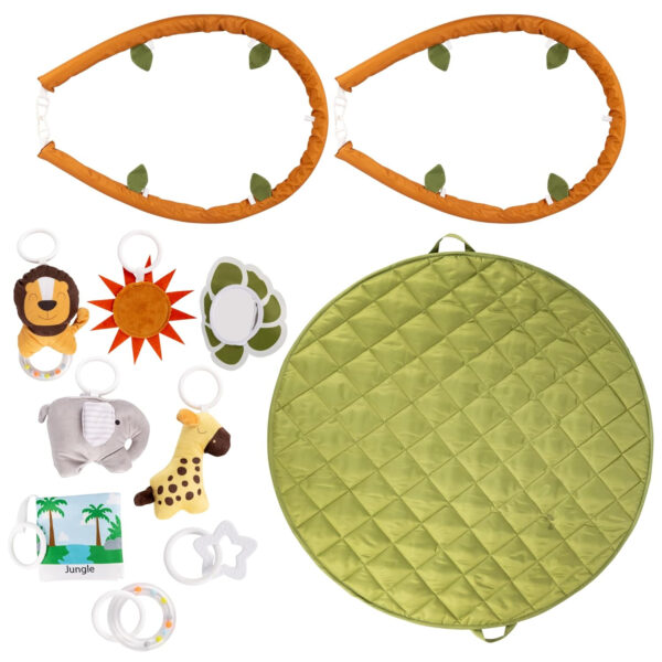 SnapPea Baby Company Baby Activity Mat. Gray Baby Play Mat, Tummy Time Mat with 6 Baby Toys. Non Slip, Soft Plush Baby Play Gym Mat. Portable Baby Gym, Infant Floor Playmat for Playroom, Nursery