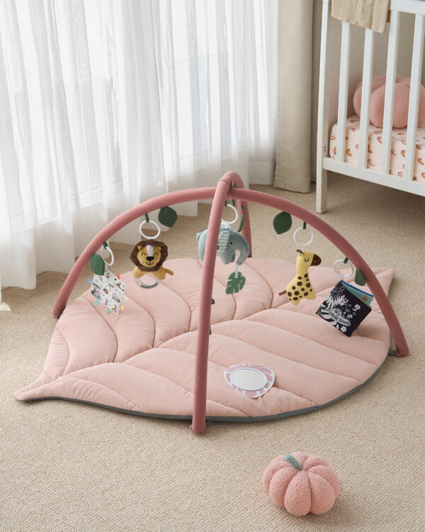 Blissful Diary Baby Play Gym & Activity Mat, Oversize Leaf Shaped Baby Play Mat w 6 Detachable Toys, Tummy Time Mat Promote Motor Skills & Sensory Development Mat, Newborn Infant Baby Essentials Gift