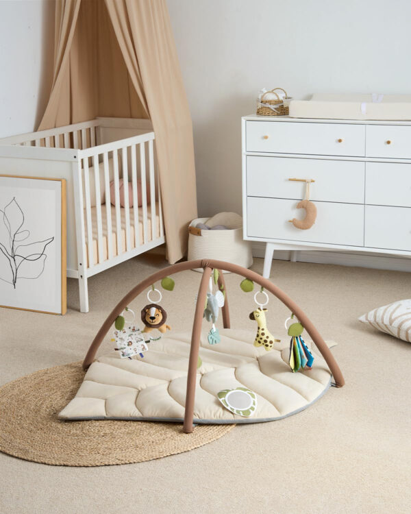 Blissful Diary Baby Play Gym & Activity Mat, Oversize Leaf Shaped Baby Play Mat w 6 Detachable Toys, Tummy Time Mat Promote Motor Skills & Sensory Development Mat, Newborn Infant Baby Essentials Gift