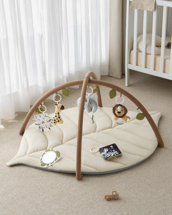 Blissful Diary Baby Play Gym & Activity Mat, Oversize Leaf Shaped Baby Play Mat w 6 Detachable Toys, Tummy Time Mat Promote Motor Skills & Sensory Development Mat, Newborn Infant Baby Essentials Gift