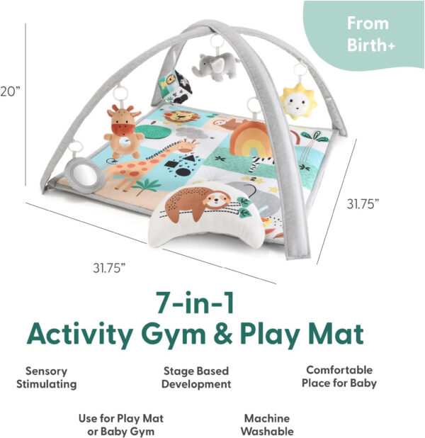 The Peanutshell Unisex Baby Play Gym & 7-in-1 Play Mat - Playmat Baby Toys 0-6, 6-12 Months Tummy Time Mat with Hanging Toys, Soft Padded for Newborns, Infants - Safari