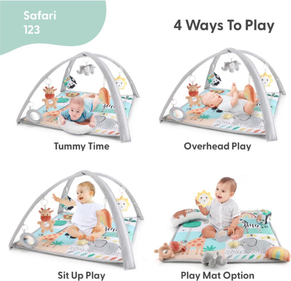 The Peanutshell Unisex Baby Play Gym & 7-in-1 Play Mat - Playmat Baby Toys 0-6, 6-12 Months Tummy Time Mat with Hanging Toys, Soft Padded for Newborns, Infants - Safari