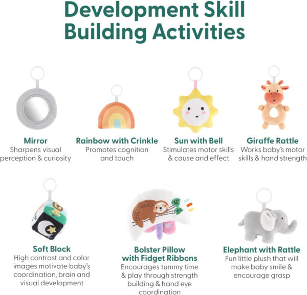 The Peanutshell Unisex Baby Play Gym & 7-in-1 Play Mat - Playmat Baby Toys 0-6, 6-12 Months Tummy Time Mat with Hanging Toys, Soft Padded for Newborns, Infants - Safari