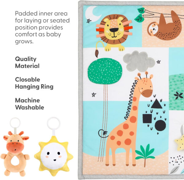 The Peanutshell Unisex Baby Play Gym & 7-in-1 Play Mat - Playmat Baby Toys 0-6, 6-12 Months Tummy Time Mat with Hanging Toys, Soft Padded for Newborns, Infants - Safari