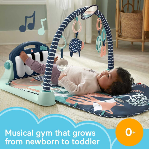 Fisher-Price Baby Playmat Glow and Grow Kick & Play Piano Gym, Blue Musical Learning Toy with Developmental Activities for Newborns 0+ Months