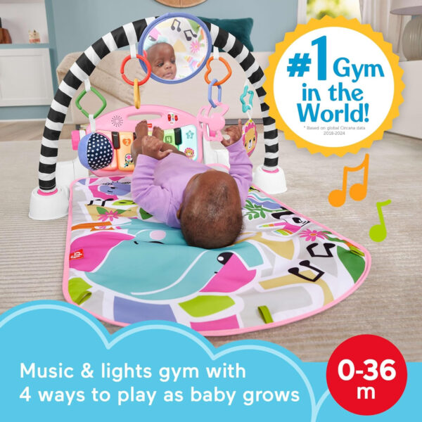Fisher-Price Baby Playmat Glow and Grow Kick & Play Piano Gym, Blue Musical Learning Toy with Developmental Activities for Newborns 0+ Months